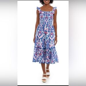 Crown & Ivy Vibrant Blue and Pink Midi Dress XL 100% Cotton